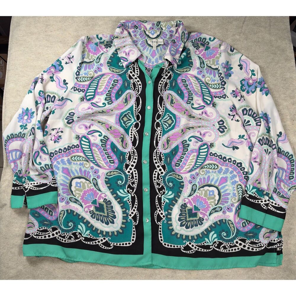 Cato 22/24W Paisley Button Down Blouse Boho Maximalist Plus Size
